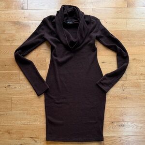 Brown Cowl Neck Sweater Dress